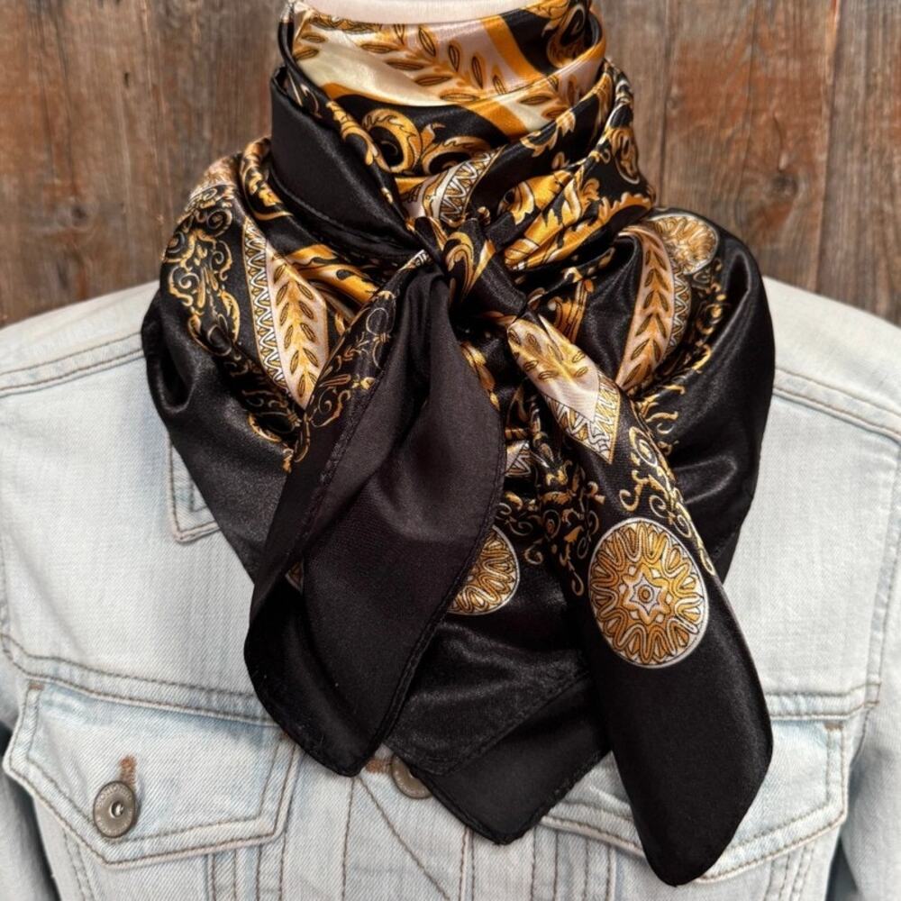 Floral Western Wild Rag Scarf Black and Gold